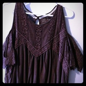 Cold shoulder top, dusty purple lace